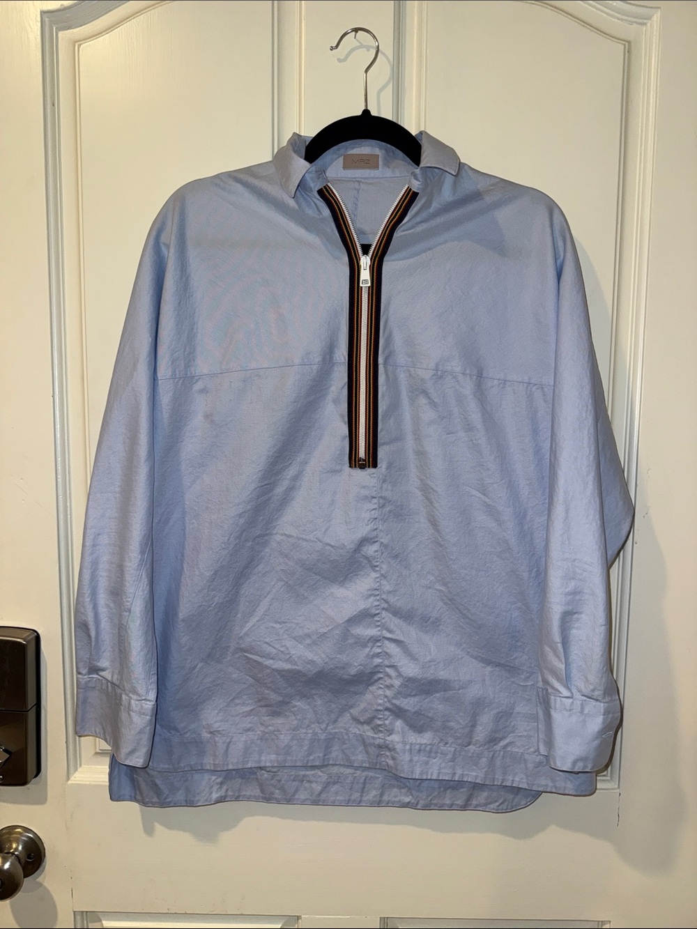 MRZ Light Blue Women's Lightweight Zip-Front Shirt with Contrast Trim